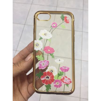 Ốp lưng iphone dẻo in hoa có gắn đá.
